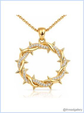18K Gold Plated Crown of Thorns Pendant Necklace with Cubic Zirconia